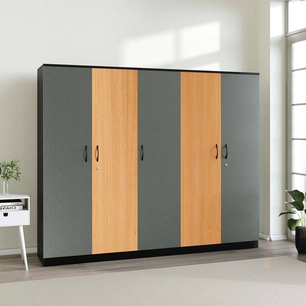 Home Full Eric Multi Color Gery/Beach Engineered Wood 5 Door Wardrobe