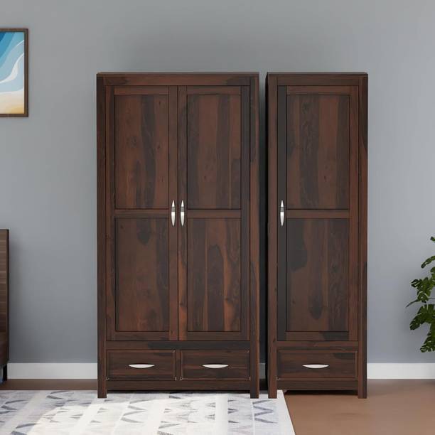 Wakeup India Aurora Wardrobe 1 Door -Drawer 3 Shelf, 2 Door-2 Drawer 1 Hanging Rod 4 Shelf Solid Wood 2 Door Wardrobe