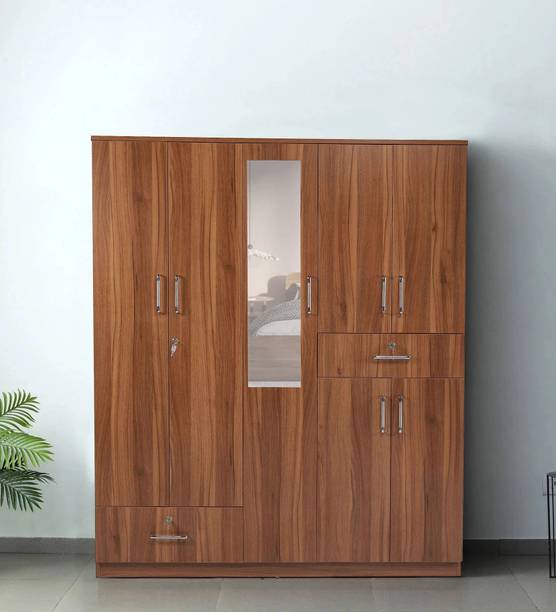 Mintwud From Pepperfry Kibo 5 Door Wooden Wardrobe/Wooden Almirah With Mirror For Home Engineered Wood 5 Door Wardrobe