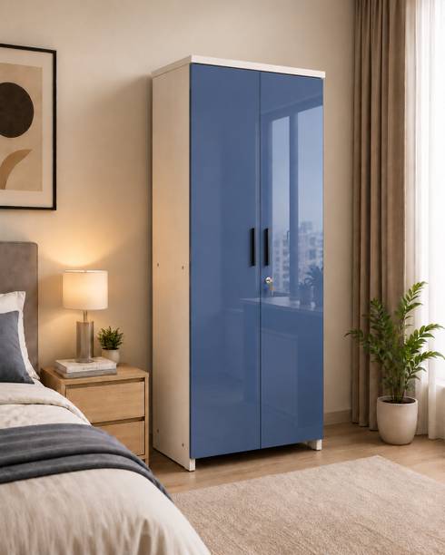 BLACKWOODS High Gloss UV-Resistant 2 Door Wardrobe with Hanging Rail & Lockable Storage Engineered Wood 2 Door Wardrobe