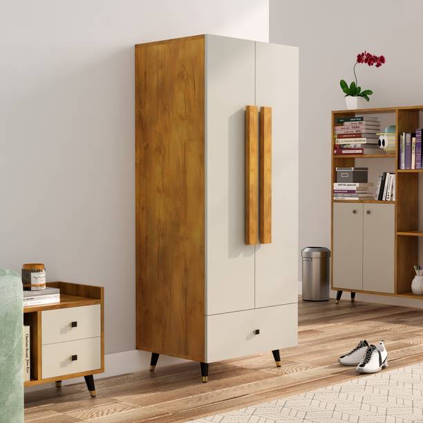 Hexa Red Wooden Wardrobe with Drawer & Hanging Space 3 Year Warranty Engineered Wood 2 Door Wardrobe