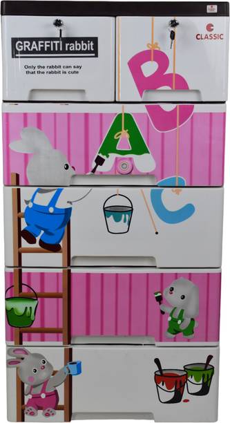 Classic Furniture Classic furniture Graffiti Plastic Drawer cabinet for kids with Bunny Print Plastic 6 Door Wardrobe