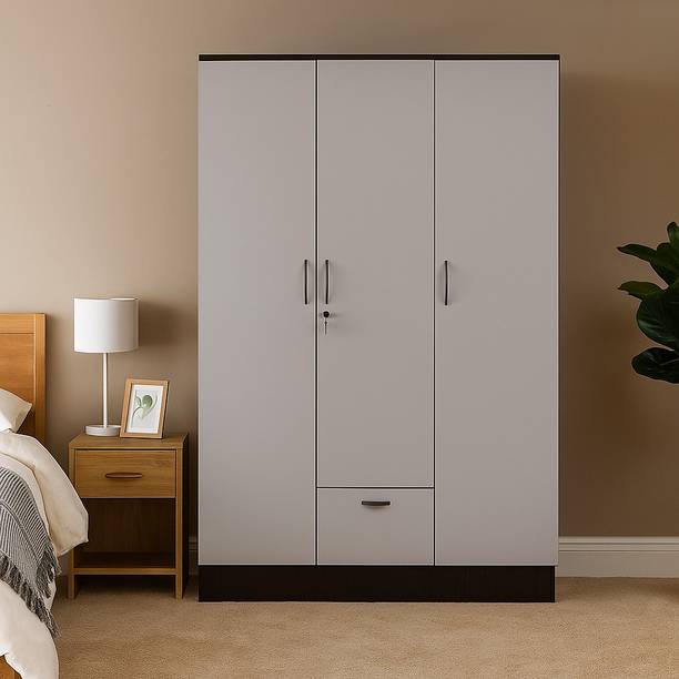 NITYAM Premium Quality Wooden Wardrobe For Storage Cloth Bedroom Engineered Wood 3 Door Wardrobe