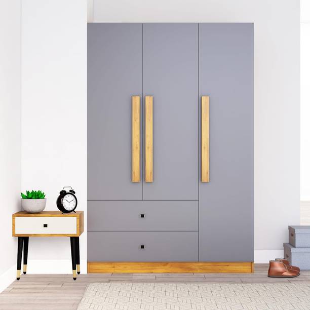 Hexa Red Wooden Wardrobe with 2 Drawer & Hanging Space 3 Year Warranty Engineered Wood 4 Door Wardrobe
