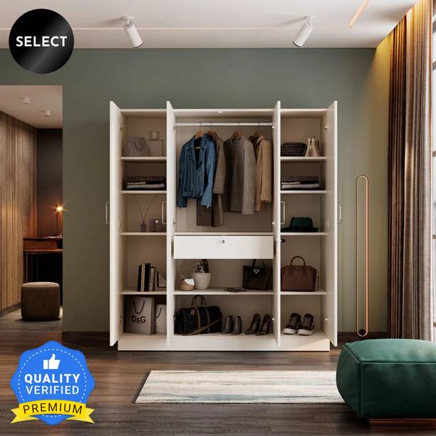 Wakefit Gingham Engineered Wood 4 Door Wardrobe