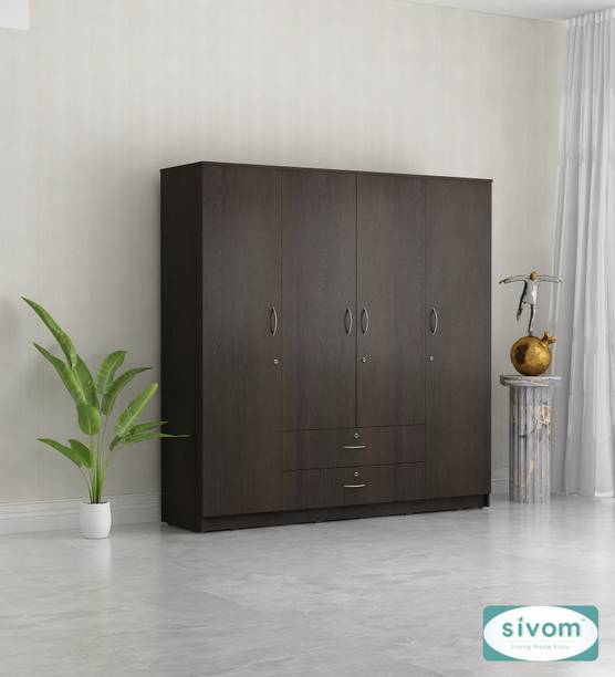 SIVOM SIVOM Oliver Multipurpose 4 Door Wardrobe / Spacious 12 Shelves and 2 Drawers Engineered Wood 4 Door Wardrobe