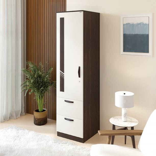 BLUEWUD Andrie Single Door Almira With 2 Drawers for Bedroom Home Furniture Engineered Wood 1 Door Wardrobe