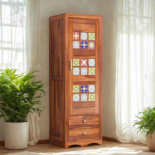 Gouravgenic Handicraft Handcrafted Wooden Single Door Wardrobe Solid Wood 1 Door Almirah