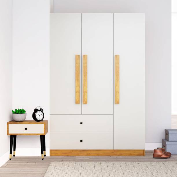 Hexa Red Wooden Wardrobe with 2 Drawer & Hanging Space 3 Year Warranty Engineered Wood 4 Door Wardrobe