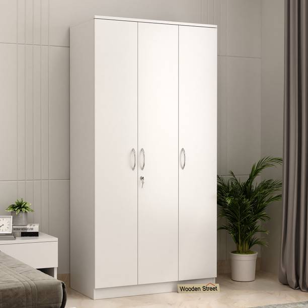 Wooden Street Kayden Engineered Wood 3 Door Wardrobe with Hanger Rod Engineered Wood 3 Door Wardrobe