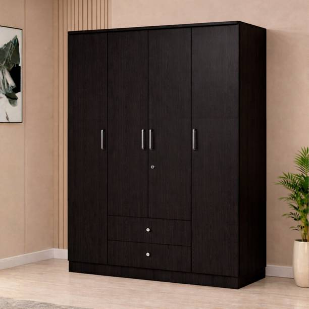 neuspace Tetra 4 Door Wardrobe with 2 Drawers |Hanging Space & Shelves | Clothes Storage Engineered Wood 4 Door Wardrobe