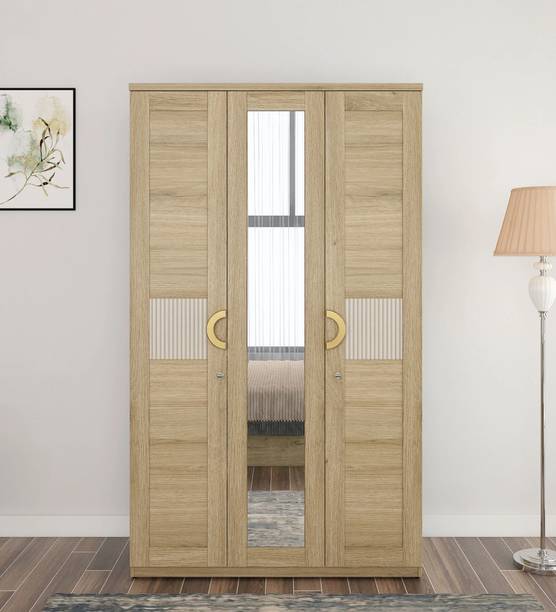 Casacraft from Pepperfry Jovana 3 Door Wooden Wardrobe With Mirror For Bedroom/Home Engineered Wood 3 Door Wardrobe