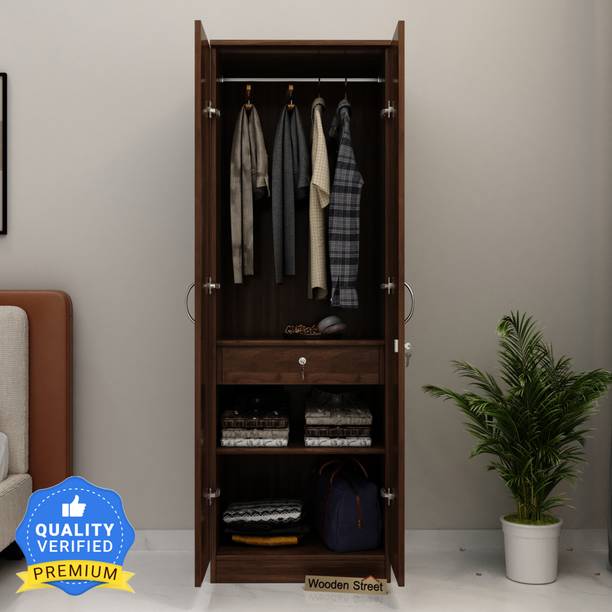Wooden Street Mishka 2 Door Wardrobe with Drawer For Bed Room/Guest Room Engineered Wood 2 Door Wardrobe