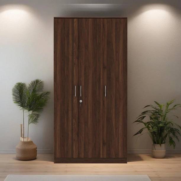 Wooden Street Kayden 3 Door Multi Utility Wardrobe With Hanger Rod For Bed Room/Guest Room Engineered Wood 3 Door Wardrobe