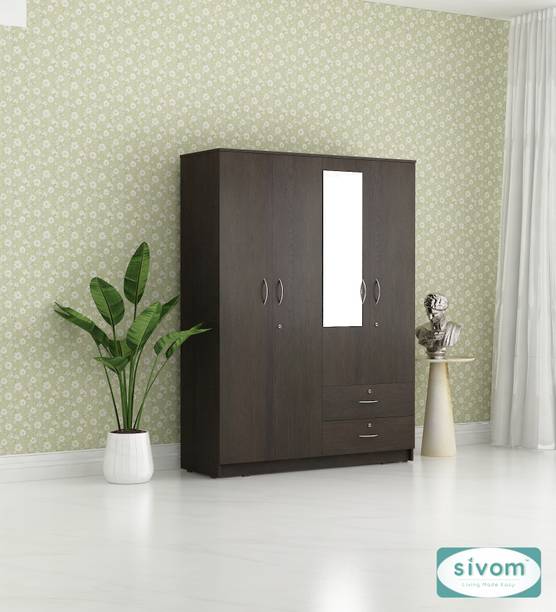 SIVOM Ultra Multipurpose 4 Door Wardrobe With Mirror/ Spacious 7 Shelves Engineered Wood 4 Door Wardrobe