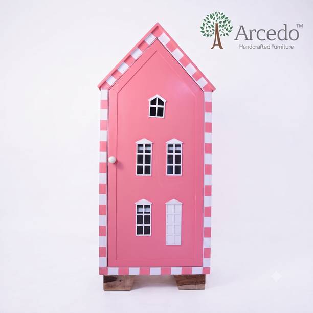 ArcedoKids Frost Kids Wooden Wardrobe Storage Organizer | House-Shaped Kids Storage Solid Wood 1 Door Almirah