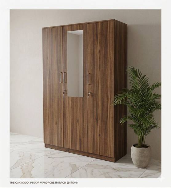 Mintwud from Pepperfry Kibo Multipurpose 3 Door Storage Closet With Lock & Mirror For Bedroom/Home Engineered Wood 3 Door Wardrobe