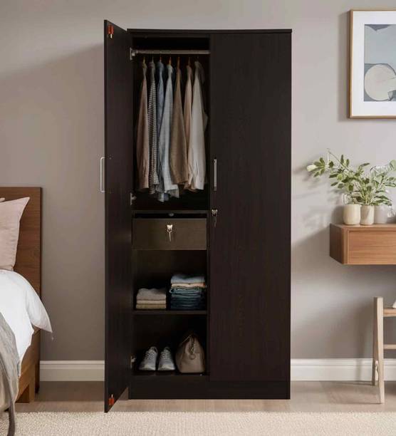 Mintwud from Pepperfry Kibo Multipurpose 2 Door Clothes Closet with Drawer/ Hanger Rod For Bedroom/Home Engineered Wood 2 Door Wardrobe