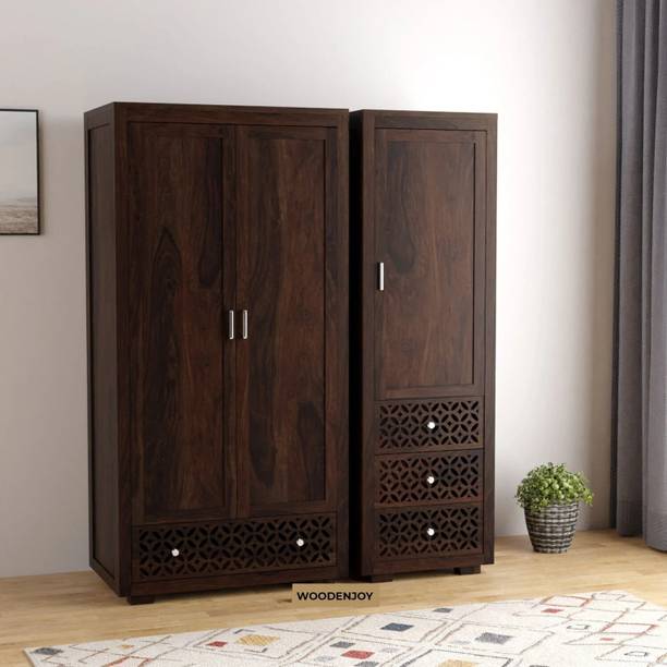 WOODENJOY Solid Sheesham Wood wardrobe With 3 Door Storage Solid Wood 3 Door Wardrobe