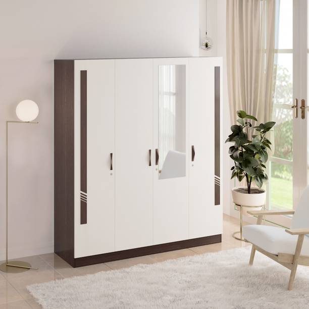 BLUEWUD Andrie 4 Door Almira with Mirror for Bedroom Home Furniture Engineered Wood 4 Door Wardrobe
