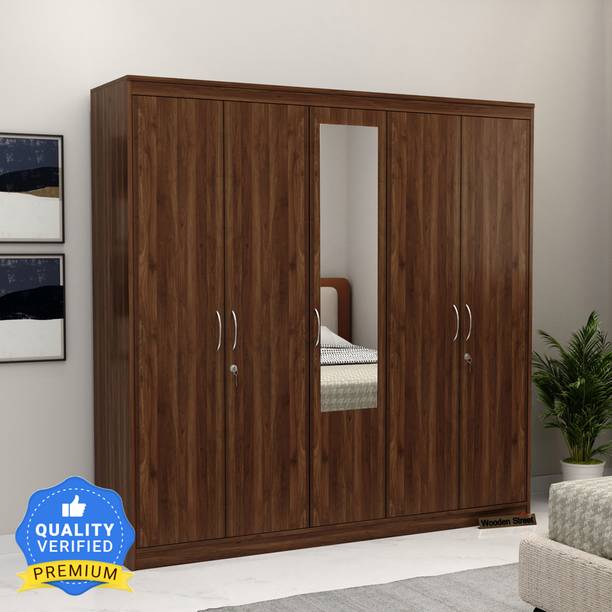 Wooden Street Wooden Almira/Closet/Wardrobe For Bedroom/Home Engineered Wood 5 Door Wardrobe