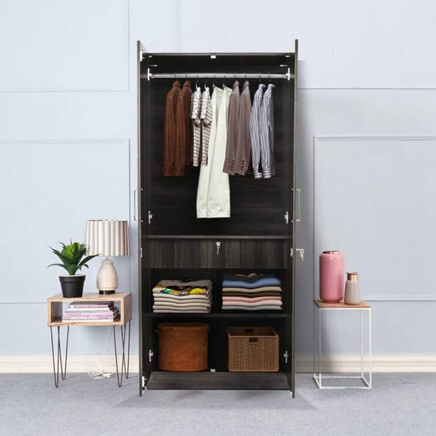 Wakefit Gingham Wall Anchored Engineered Wood 2 Door Wardrobe