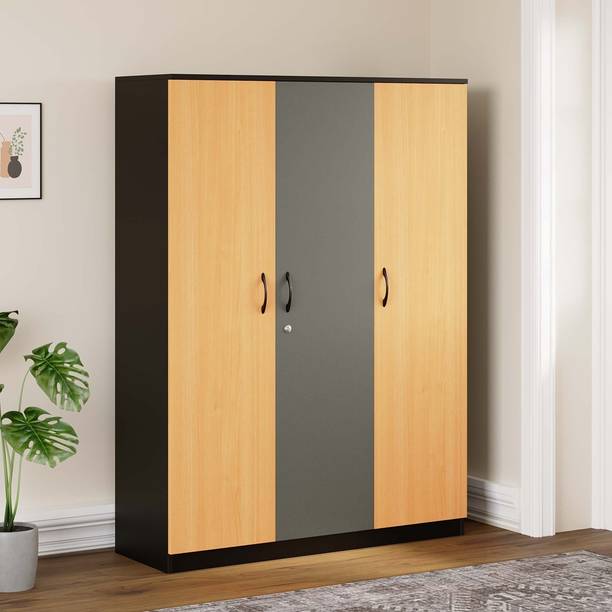 Home Full Eric 3Door Wardrobe Wenge with Grey/Beach Engineered Wood 3 Door Wardrobe