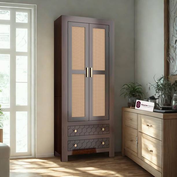 Gouravgenics Handicraft Cane Door Storage Wardrobe Solid Wood 2 Door Wardrobe