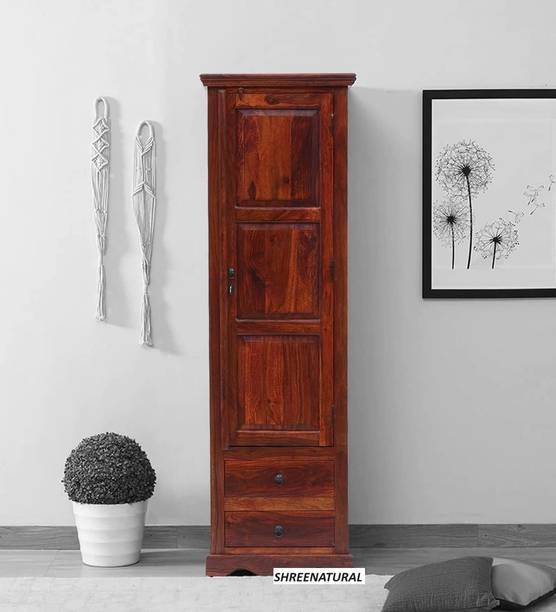 shree natural Wooden Wardrobe / Cupboard with Storage of 2 Shelves and 2 Drawers For Bedroom Solid Wood 1 Door Wardrobe
