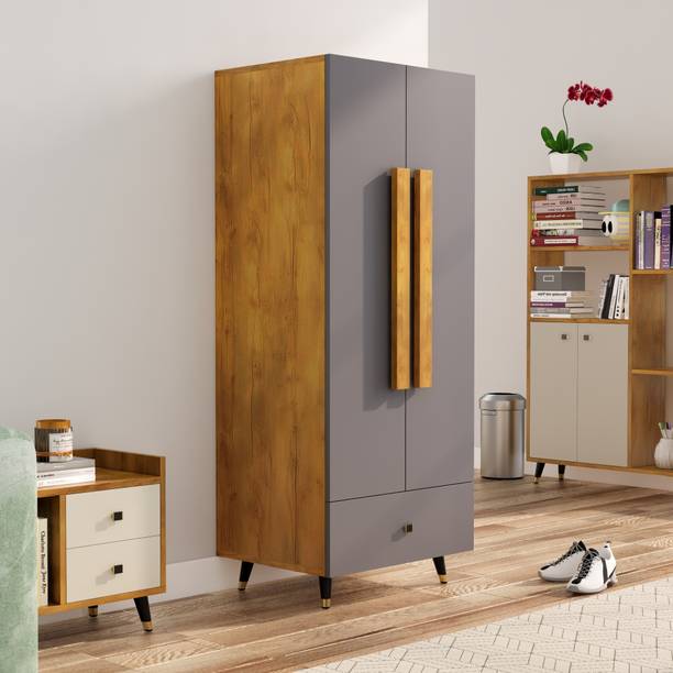 Hexa Red Wooden Wardrobe with Drawer & Hanging Space 3 Year Warranty Engineered Wood 2 Door Wardrobe