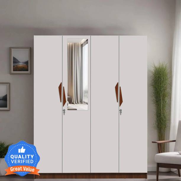 Mintwud from Pepperfry Maya 4 Door Wooden Wardrobe With Lock & Mirror For Bedroom/Home Engineered Wood 4 Door Wardrobe
