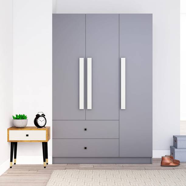 Hexa Red Wooden Wardrobe with 2 Drawer & Hanging Space 3 Year Warranty Engineered Wood 3 Door Wardrobe