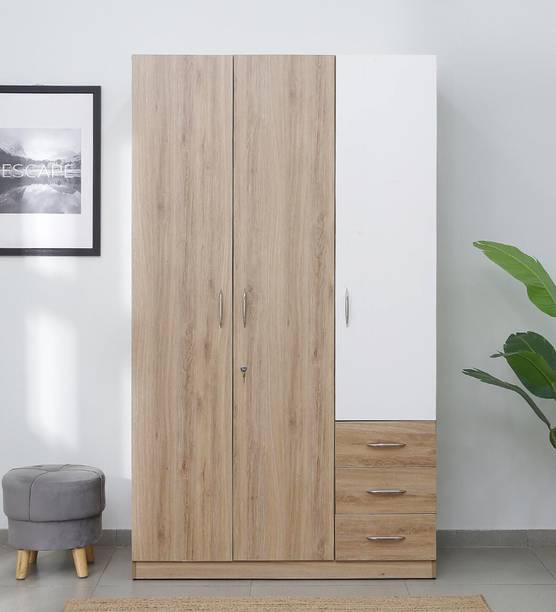 Casacraft from Pepperfry Carmen 3 Door Wooden Wardrobe With Mirror For Bedroom/Home Engineered Wood 3 Door Wardrobe