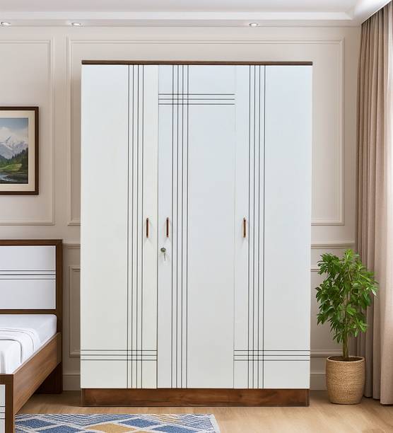 Outkraft 3 DOOR WARDROBE WITH INTERNAL DRAWER IN DUSKY BASALT AND CERAMIC WHITE FINISH Engineered Wood 3 Door Wardrobe