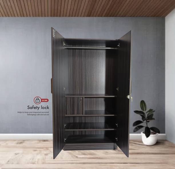 IdentityRetail 2 Door Wardrobe | Engineered Wood Cupboard with Safety Locker & Shelves Engineered Wood 2 Door Wardrobe
