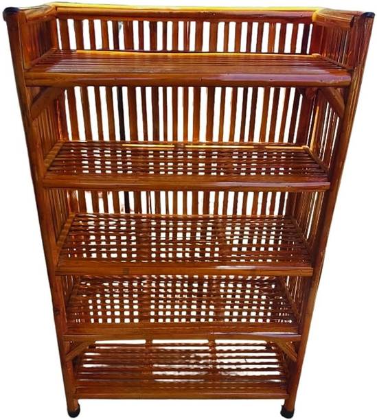 RAINBOW Wooden, Cane Book Shelf Shoe Rack for Home Kitchen ,Office Files (5 shelf) Engineered Wood Open Book Shelf