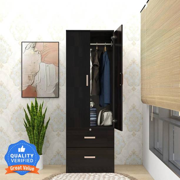 Mintwud from Pepperfry Ren 2 Door Wooden Wardrobe With 2 Drawer Storage For Bedroom/Home Engineered Wood 2 Door Wardrobe
