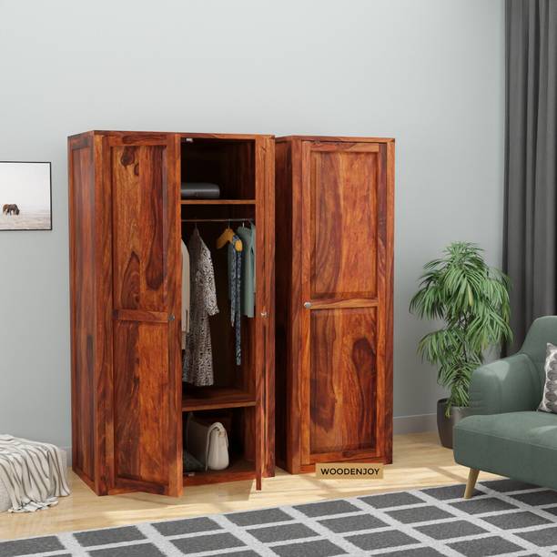 WOODENJOY Solid Sheesham Wood wardrobe With 3 Door Storage Solid Wood 3 Door Wardrobe