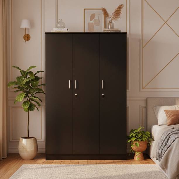 KIK Verna 3 Door Wardrobe with Locker – Wenge Finish | Engineered Wood Almirah Engineered Wood 3 Door Wardrobe