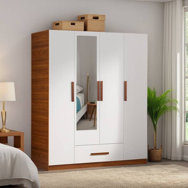 Trevi Mustang 4 door wardrobe With Drawer With Mirror(Almirah/Almari/Cupboard) Engineered Wood 4 Door Wardrobe