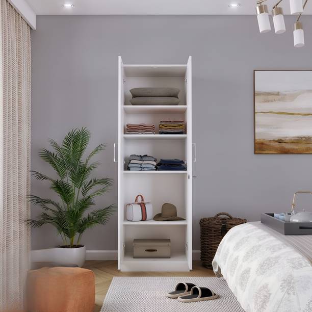 TimbWorld Engineered Wood 2 Door Wardrobe With 5 Shelves For Living Room / Kid's Room Engineered Wood 2 Door Wardrobe
