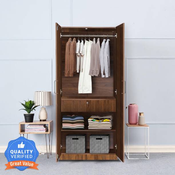 Wakefit Gingham Wall Anchored Engineered Wood 2 Door Wardrobe