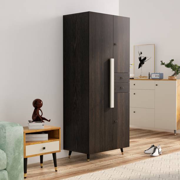 Hexa Red Wooden Wardrobe with Drawer & Hanging Space 3 Year Warranty Engineered Wood 3 Door Wardrobe