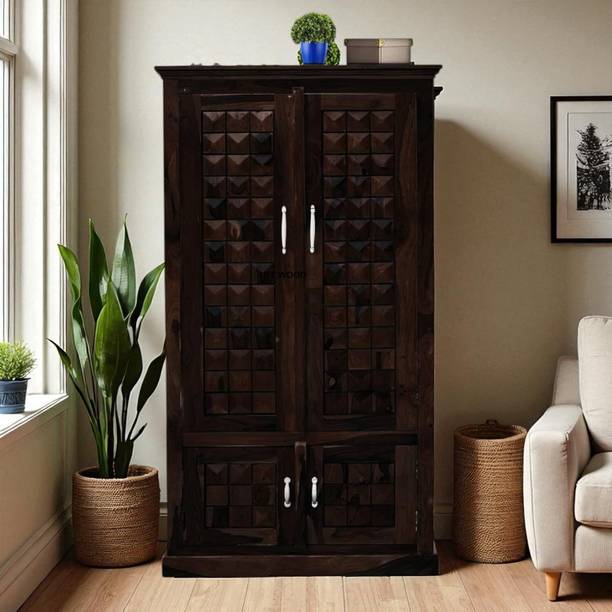 LIFE WOOD Life Wood Solid Sheesham Wood Diamond Cut Four Door Almirah/Wardrobe Solid Wood 4 Door Wardrobe