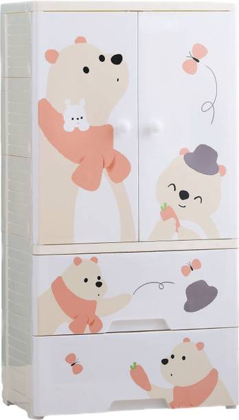 POLKA TOTS Convertible/Collapsible Baby & Kids Clothes Wardrobe/Almirah/Closet (Pooh) Plastic 2 Door Almirah