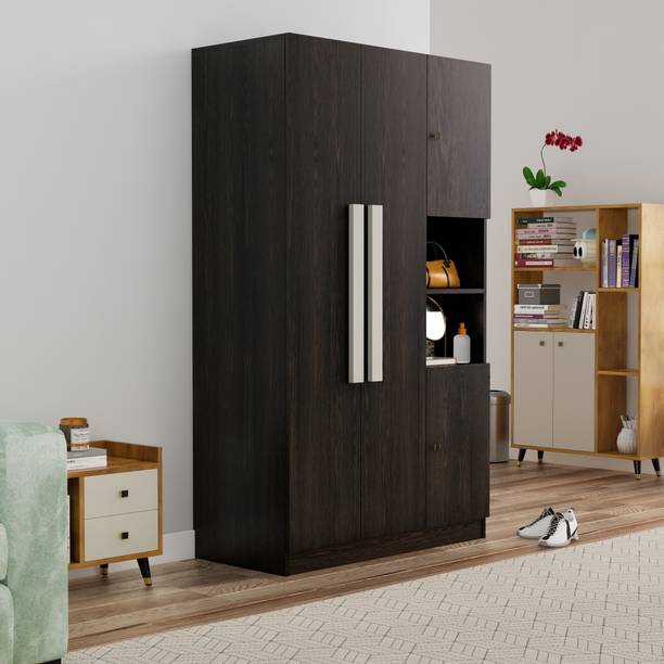 Hexa Red Wooden Wardrobe with Door & Hanging Space 3 Year Warranty Engineered Wood 4 Door Wardrobe