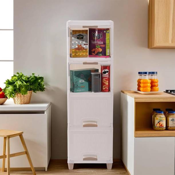 Bazooka Multipurpose Plastic Kitchen Cupboard Utility stand 4 Door Cabinet Rack Shelves Plastic Kitchen Cabinet