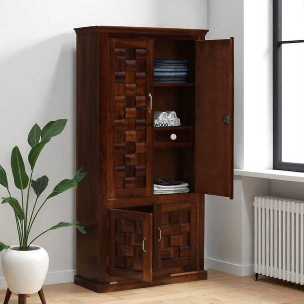 LIFE WOOD Life Wood Solid Sheesham Wood NIwar Cut Four Door Almirah/Wardrobe Solid Wood 4 Door Wardrobe