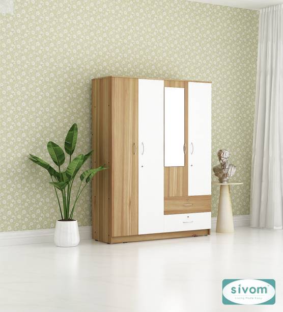 SIVOM Ultra Multipurpose Wardrobe With Mirror/ Spacious 7 Shelves Engineered Wood 4 Door Wardrobe