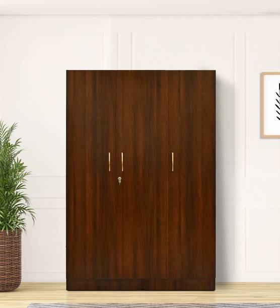 Outkraft MANHATTAN 3 Door Wardrobe IN Dark Rolex FINISH Engineered Wood 3 Door Wardrobe